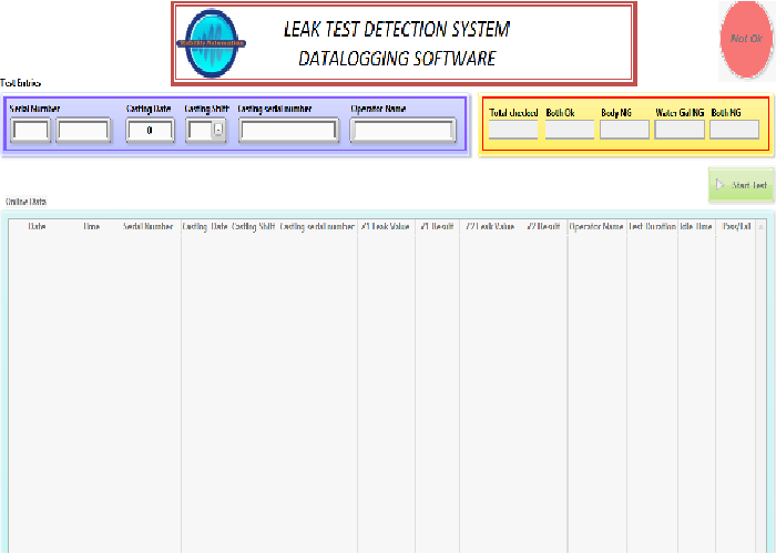 Automobile Part Making Process End of Line Leak testing data logging system project